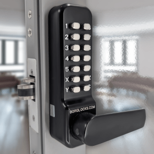 BL4402 - Marine grade, free turning lever handle keypad, inside holdback lever handle & 28mm ali latch