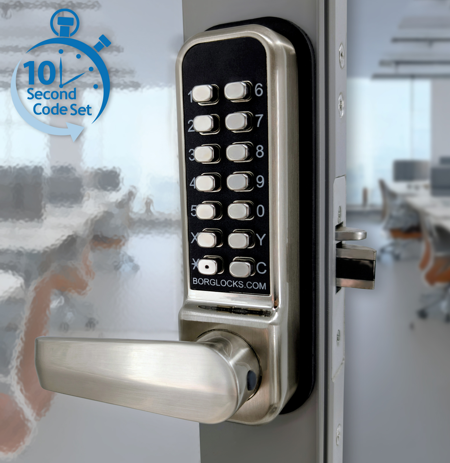 BL2402 ECP - 28mm ali latch, free turning lever handle keypad, inside lever handle with optional holdback & ECP coding chamber