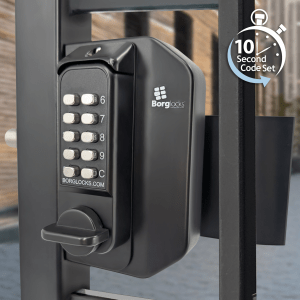 BL3080 - Mini gate lock with knob keypad, inside push/pull pad & concealed code change