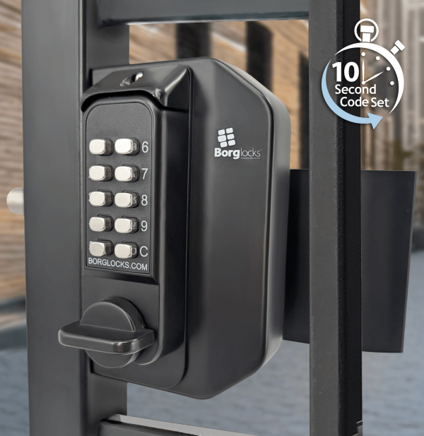 BL3080 - Mini gate lock with knob keypad, inside push/pull pad & concealed code change