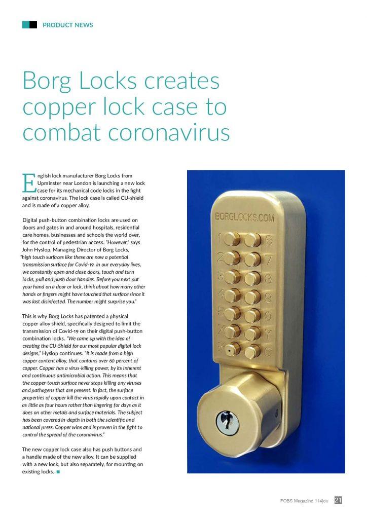 Borg Locks Borg Locks in the news - FOBS Magazine COVID-19 Cu-Shield %Post Title, %Site Name